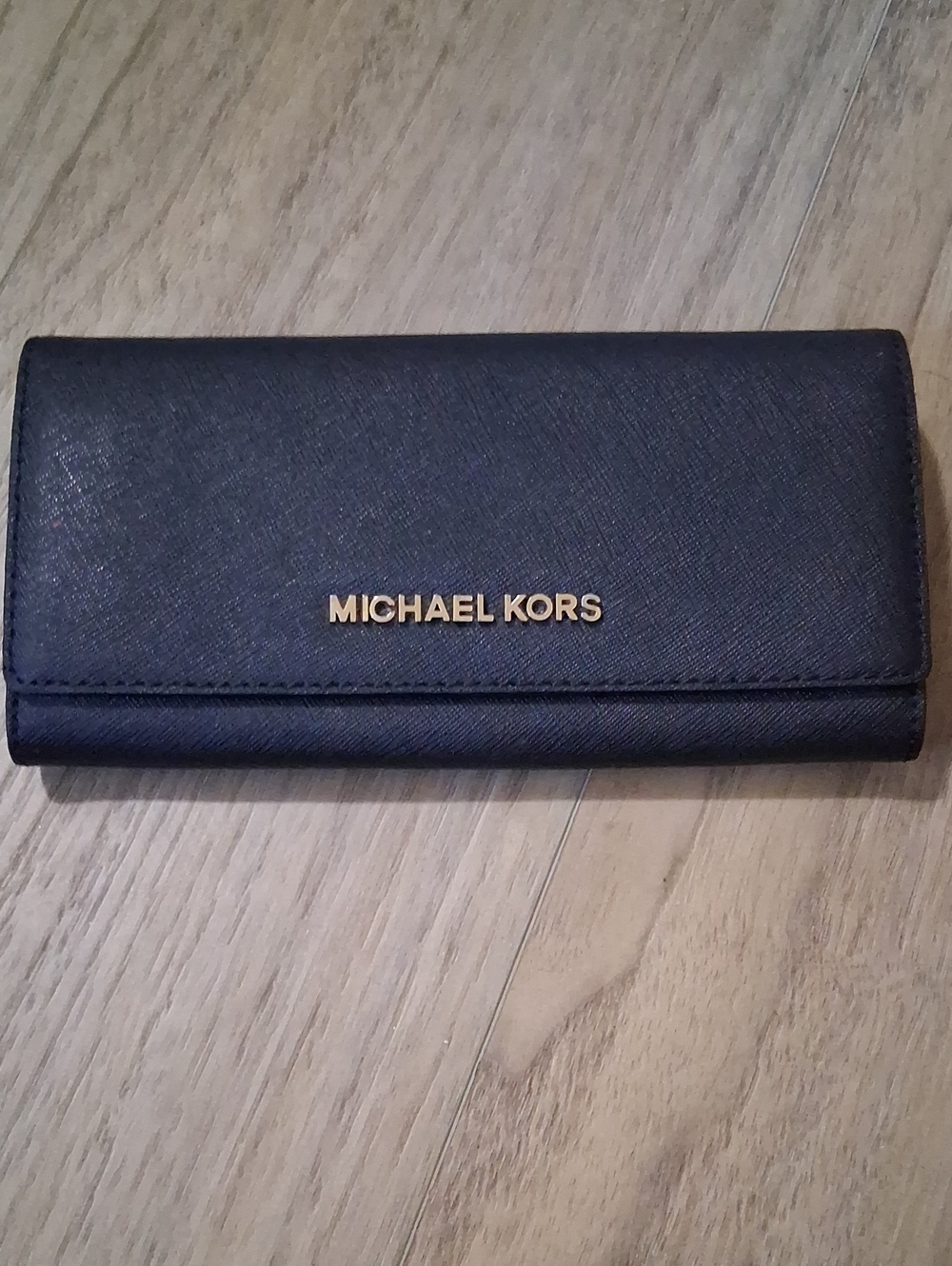 Michael Kors Black Saffiano Fold Wallet with Gold Logo